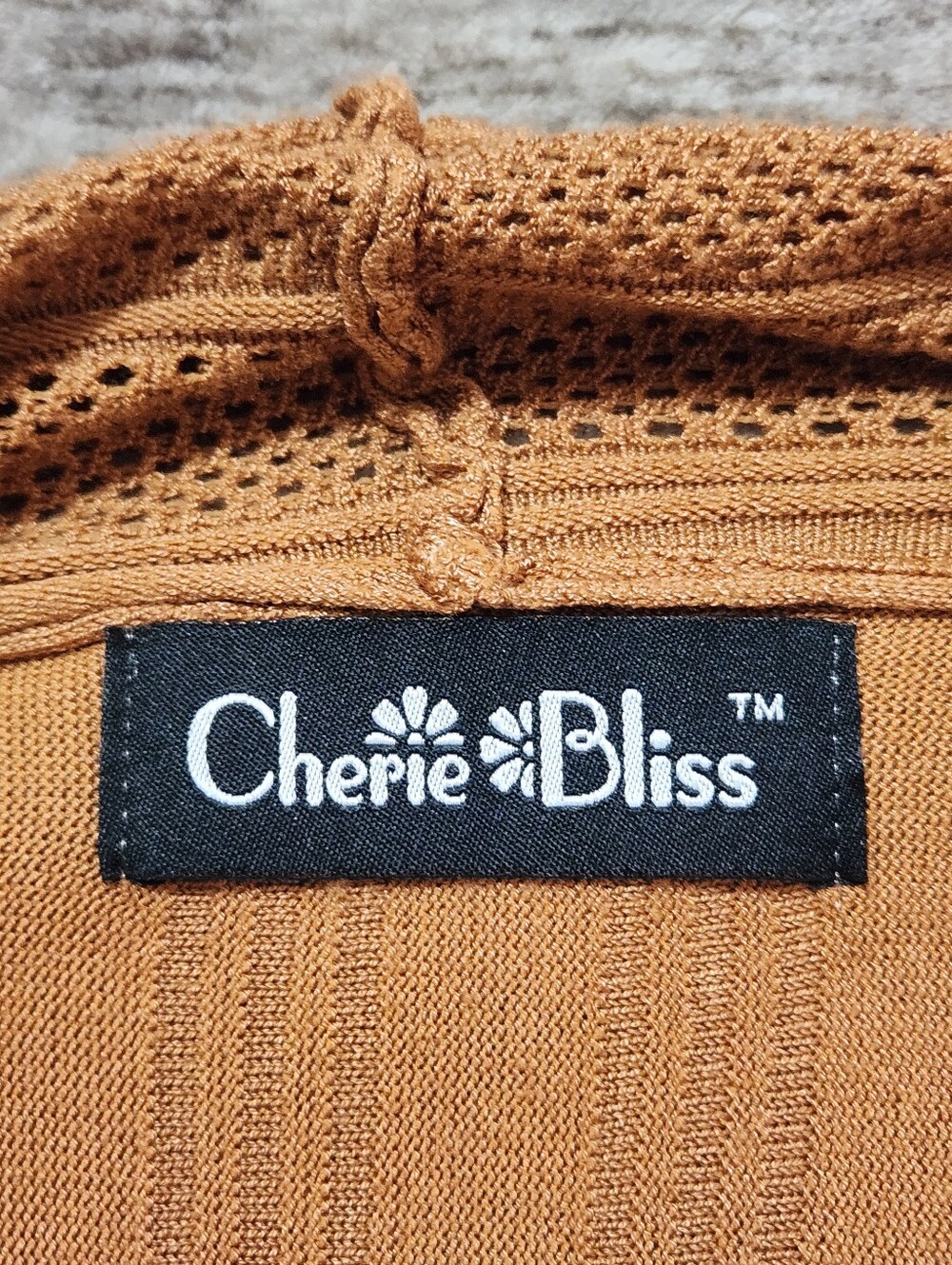 Cherie Bliss Camel Ribbed Peplum Open Front Cardigan Pointelle Crochet Trim M/L - Picture 5 of 7